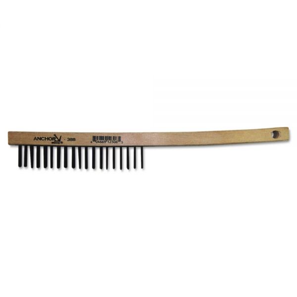 ANR388 Anchor Brand Hand Scratch Brush, Curved, Carbon Steel Shoe, Wood Handle