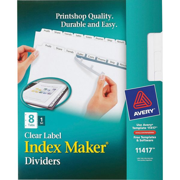 AVE11417 Avery Index Maker Print & Apply Clear Label Dividers, 8-Tab, White Tab, Letter, 1 Set