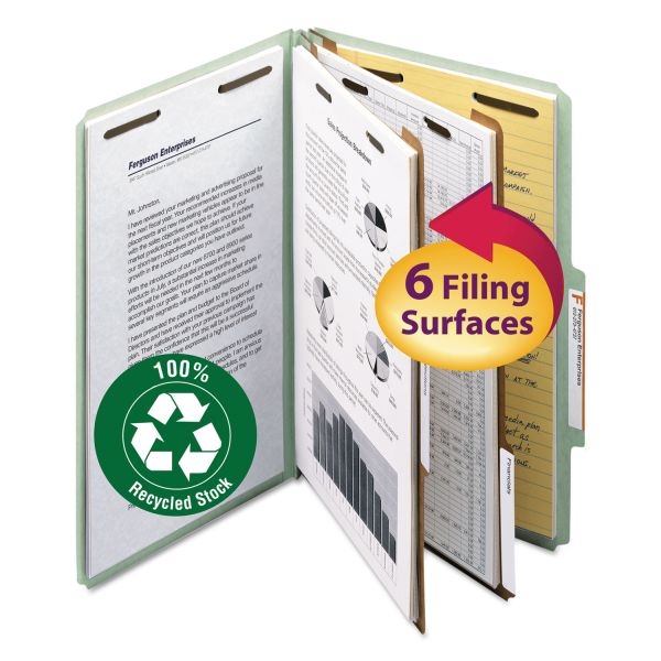 SMD19022 Smead Pressboard Classification Folder, 2" Exp., 2 Dividers, Legal, Gray/Green, 10/Box