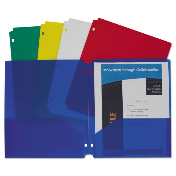 CLI32930 C-Line Two-Pocket Heavyweight Poly Portfolio Folder, 3-Hole Punch, Letter, Asst, 10/PK