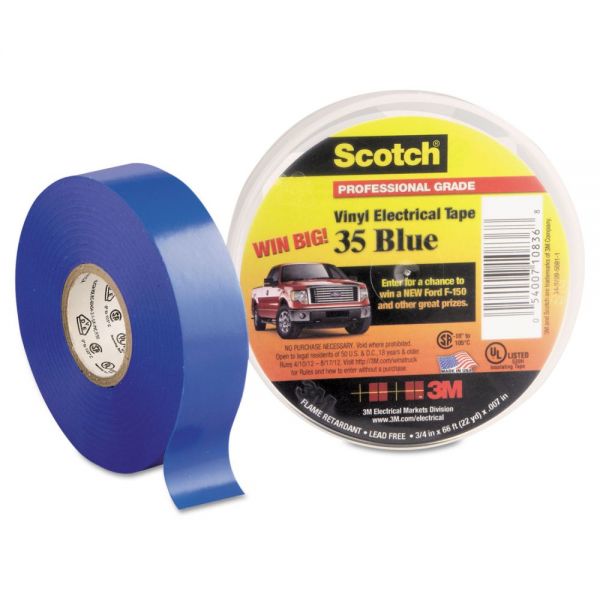 MMM10836 3M Scotch 35 Vinyl Electrical Color Coding Tape, 3/4" x 66ft, Blue