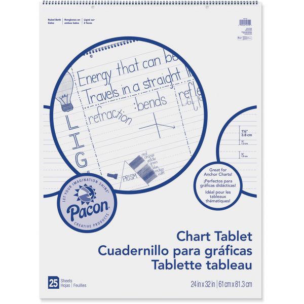PAC74710 Pacon Chart Tablets w/Manuscript Cover, Ruled, 24 x 32, White, 25 Sheets