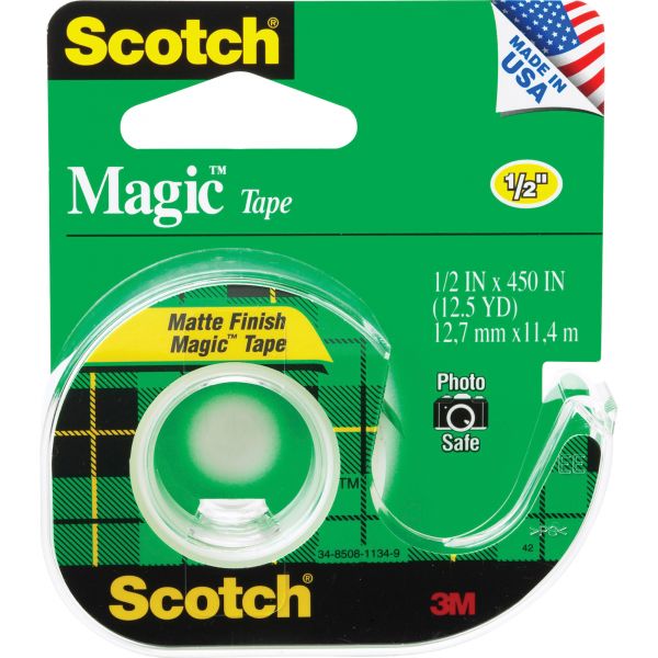 MMM104 Scotch Magic Tape in Handheld Dispenser, 1/2" x 450", 1" Core, Clear