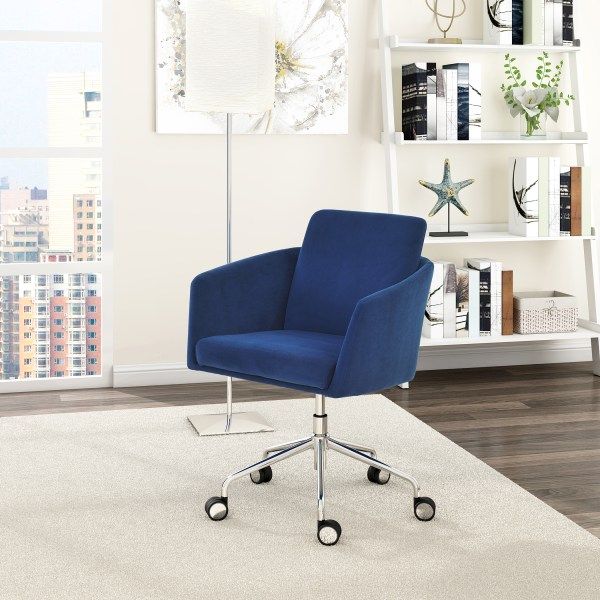 Elle Décor Vevey Velvet Mid-Back Task Chair, Navy | OfficeSupply.com