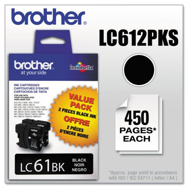 BRTLC612PKS Brother LC612PKS Innobella Ink, Black, 2/PK