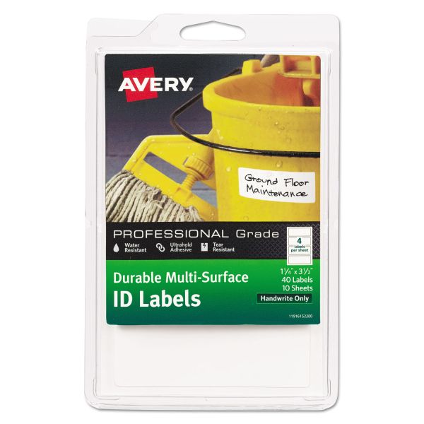 AVE61522 Avery Durable Multi-Surface ID Labels, 1 1/4 x 3 1/2, White, 40/Pack