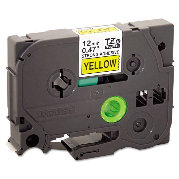 BRTTZES631 Brother P-Touch TZe Extra-Strength Adhesive Laminated Labeling Tape, 1/2"w, Black on Yellow