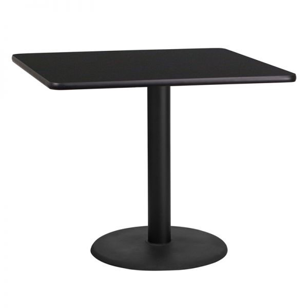 FHFXUBLKTB3636TR24GG Flash Furniture 36'' Square Black Laminate Table Top with 24'' Round Table Height Base