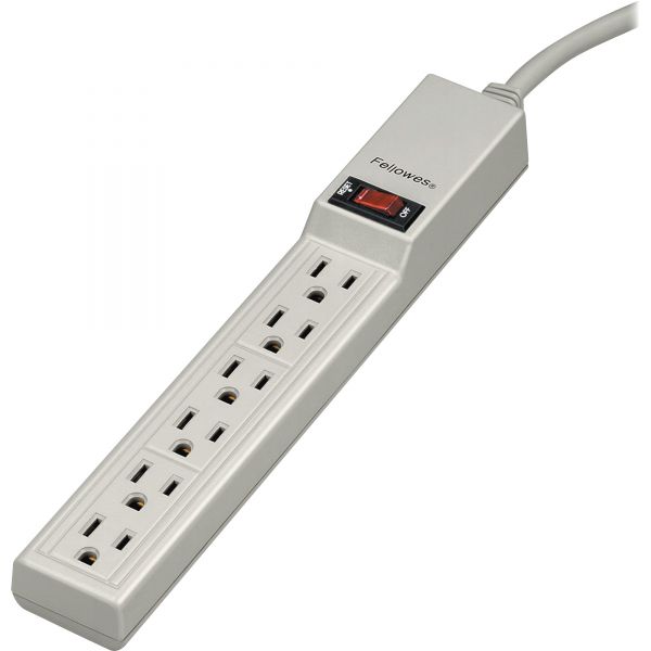 FEL99000 Fellowes Six-Outlet Power Strip, 120V, 4ft Cord, 10 7/8 x 1 7/8 x 1 5/8, Platinum