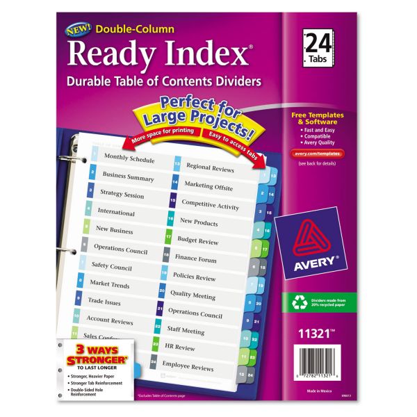 AVE11321 Avery Ready Index Customizable Table of Contents Double Column Dividers, 24-Tab, Ltr