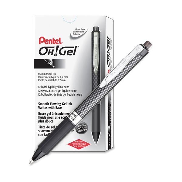 PENK497A Pentel Oh! Gel Retractable Roller Pen, .7mm, Black Barrel/Ink, Dozen