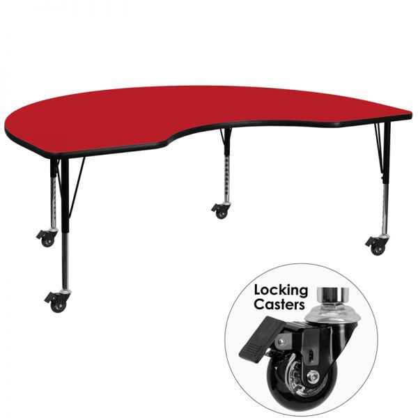 FHFXUA4896KIDNYREDHPCASGG Flash Furniture Mobile Height Adjustable Kidney Shaped Activity Table