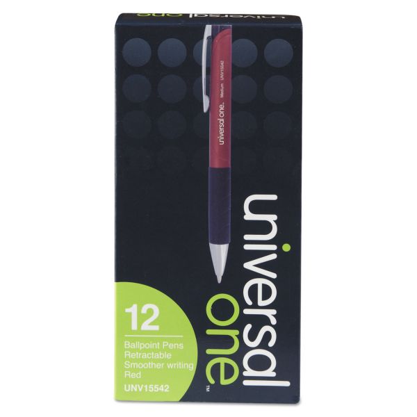 UNV15542 Comfort Grip Retractable Ballpoint Pen, Red Ink, Red, 1mm, Dozen