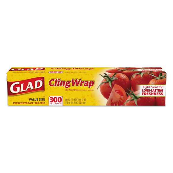 CLO00022EA Glad Cling Wrap Plastic Wrap, 300 Square Foot Roll, Clear