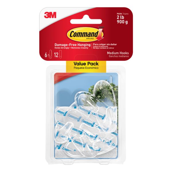 3M Command Damage-Free Hanging Kit – 12 Large Utility Hooks & 18 Large Strips – Holds 5 Lbs Each
