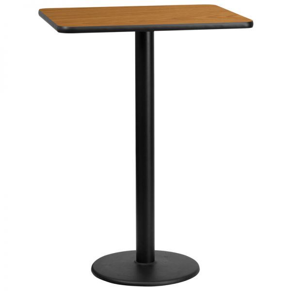 FHFXUNATTB2430TR18BGG Flash Furniture 24'' x 30'' Rectangular Natural Laminate Table Top with 18'' Round Bar Height Table Base