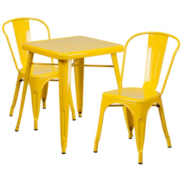 FHFCH31330230YLGG Flash Furniture 23.75'' Square Yellow Metal Indoor-Outdoor Table Set with 2 Stack Chairs