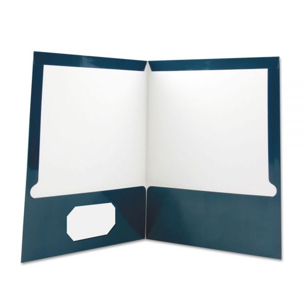 UNV56418 Universal Laminated Two-Pocket Folder, Cardboard Paper, Navy, 11 x 8 1/2, 25/Box