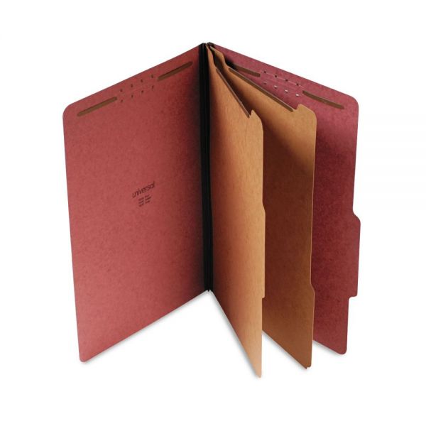 UNV10280 Universal Pressboard Classification Folder, Legal, Six-Section, Red, 10/Box