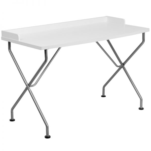 FHFNANJN2116WHGG Flash Furniture White Computer Desk with Silver Frame