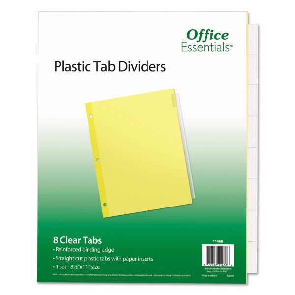 AVE11468 Office Essentials Plastic Insertable Dividers, 8-Tab, Clear Tab, Letter, 1 Set