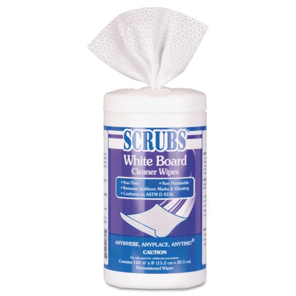 ITW90891 SCRUBS White Board Cleaner Wipes, Cloth, 8 x 6, White, 120/Canister