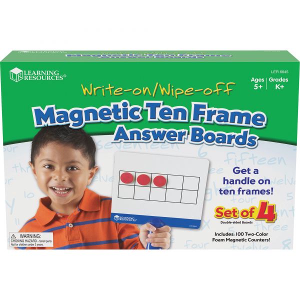 LRNLER6645 Learning Resources Magnetic Ten Frame Boards, 4 Blue/White Boards, 100 Red/Yellow Foam Counters