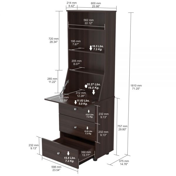 Logo Inval Inval Computer Armoire Cabinet Workstation With Work Shelf, 15-2/5