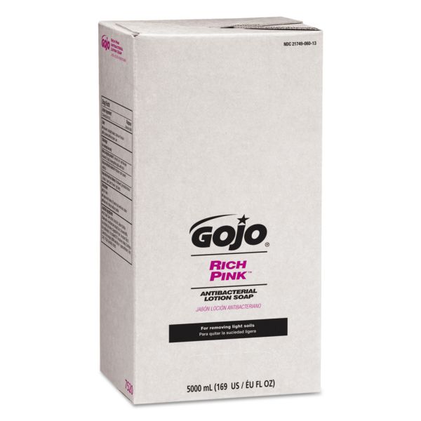 GOJ7520 GOJO RICH PINK Antibacterial Lotion Soap Refill, 5000mL, Floral Scent, Pink, 2/Carton