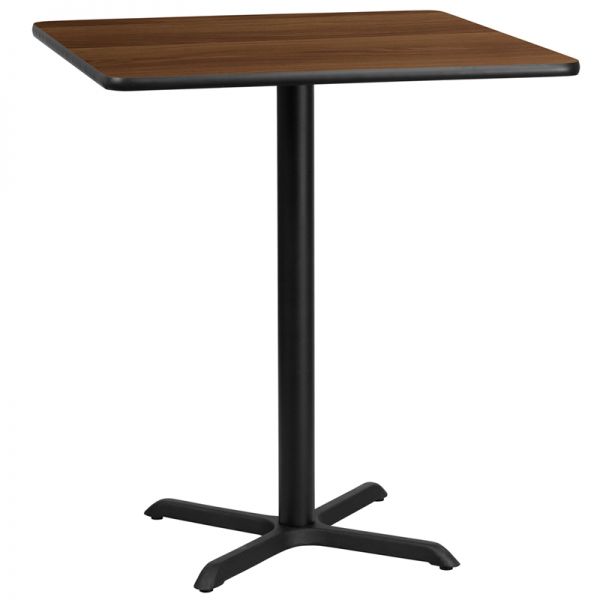 FHFXUWALTB3636T3030BGG Flash Furniture 36'' Square Walnut Laminate Table Top with 30'' x 30'' Bar Height Table Base