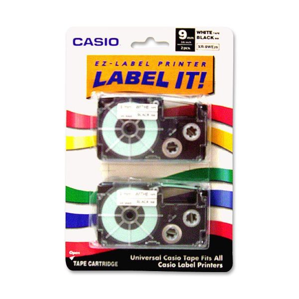 CSOXR9WE2S Casio Tape Cassettes for KL Label Makers, 9mm x 26ft, Black on White, 2/Pack