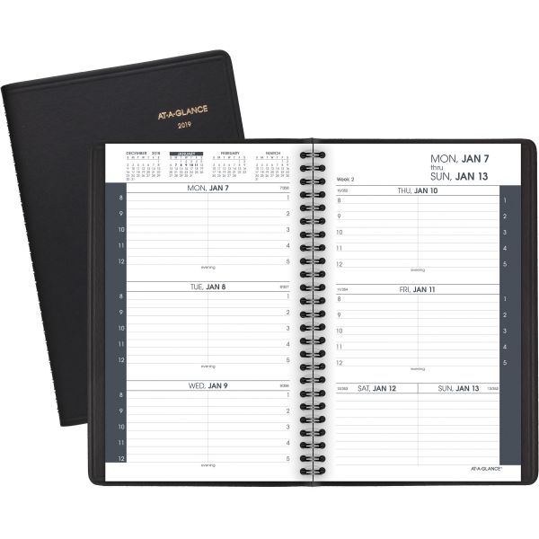 AAG7007505 AT-A-GLANCE Weekly Appointment Book Ruled for Hourly Appointments, 4 7/8 x 8, Black, 2019