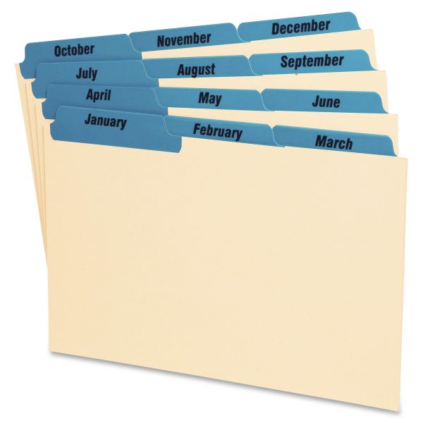 OXF05813 Oxford Laminated Tab Index Card Guides, Monthly, 1/3 Tab, Manila, 5 x 8, 12/Box