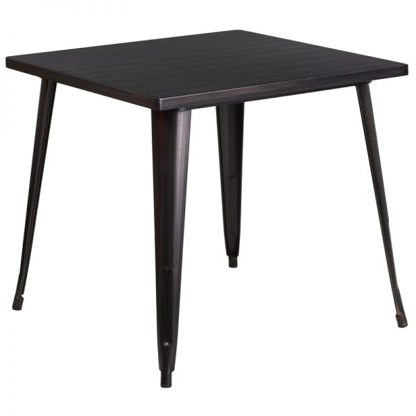 FHFCH5104029BQGG Flash Furniture 31.75'' Square Black-Antique Gold Metal Indoor-Outdoor Table