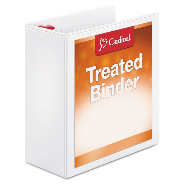 CRD32140 Cardinal Treated Binder ClearVue Locking 3-Ring View Binder, 4" Capacity, Slant-D Ring, White
