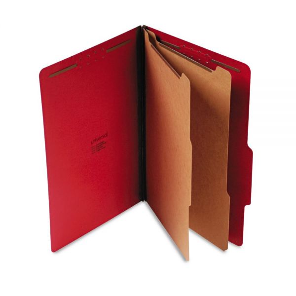 UNV10313 Universal Pressboard Classification Folders, Legal, Six-Section, Ruby Red, 10/Box