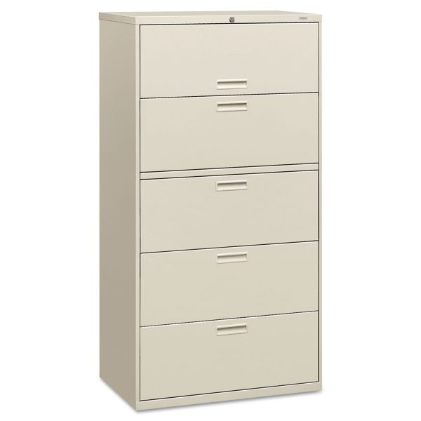 HON585LQ HON 500 Series Five-Drawer Lateral File, 36w x 19-1/4d x 67h, Light Gray