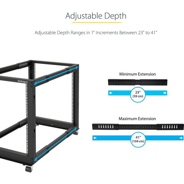 StarTech 4-Post 8U Mobile Open Frame Server Rack, 19in Network Rack ...