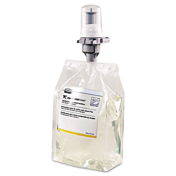 RCP3486579 Rubbermaid Flex Enriched Foam Alcohol-Free E3 Hand Sanitizer Refill, 1300mL, Clear, 3/Carton