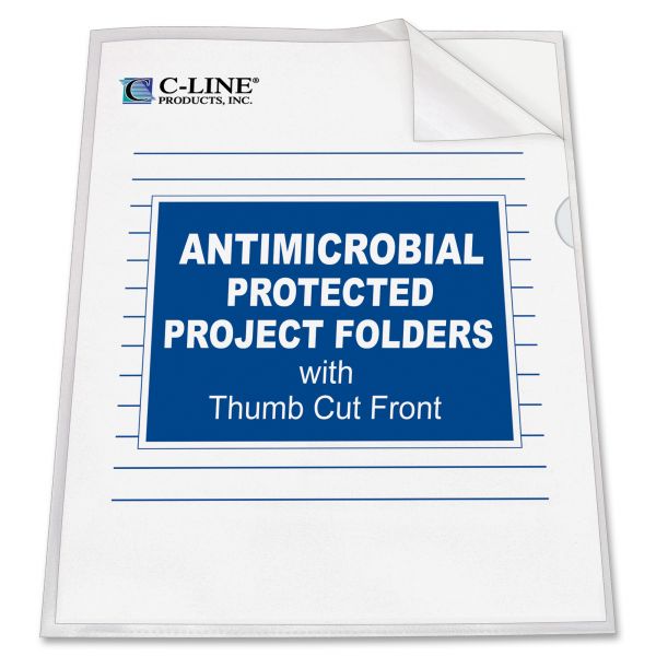 CLI62137 C-Line Antimicrobial Project Folders, Jacket, Letter, Polypropylene, Clear, 25/Box