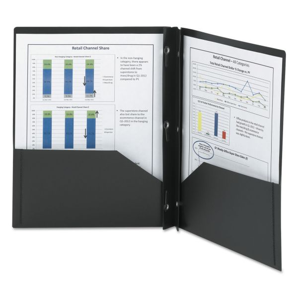 SMD87725 Smead Poly Two-Pocket Folder w/Fasteners, 11 x 8 1/2, Black, 25/Box