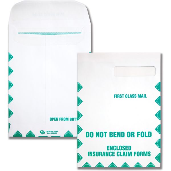 QUA54692 Quality Park Redi Seal Insurance Envelope, First Class, 9 x 12 1/2, White, 100/Box