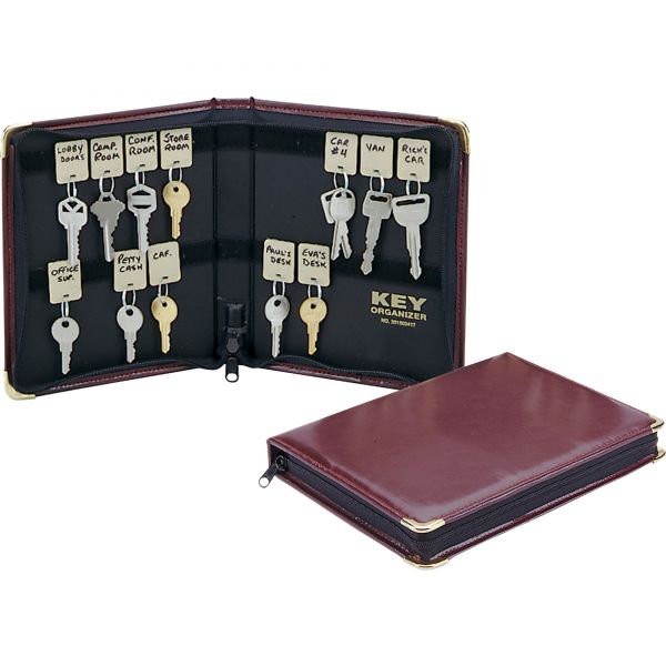 MMF201502417 SteelMaster Portable Zippered Key Case, 24-Key, Leather-Like Vinyl, Burgundy, 8 3/8 x 7