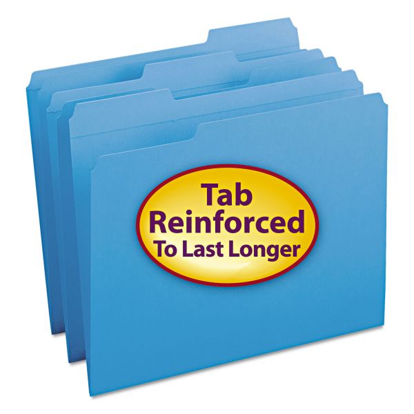SMD12034 Smead File Folders, 1/3 Cut, Reinforced Top Tab, Letter, Blue, 100/Box