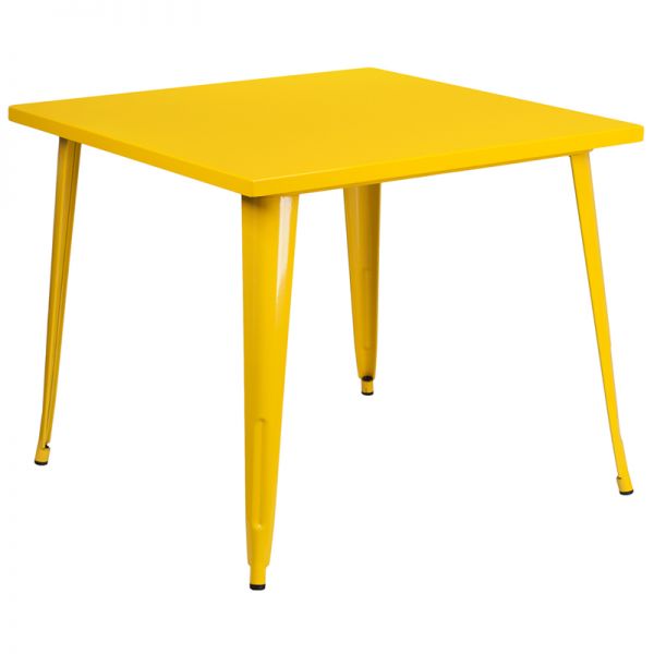 FHFCH5105029YLGG Flash Furniture 35.5'' Square Yellow Metal Indoor-Outdoor Table