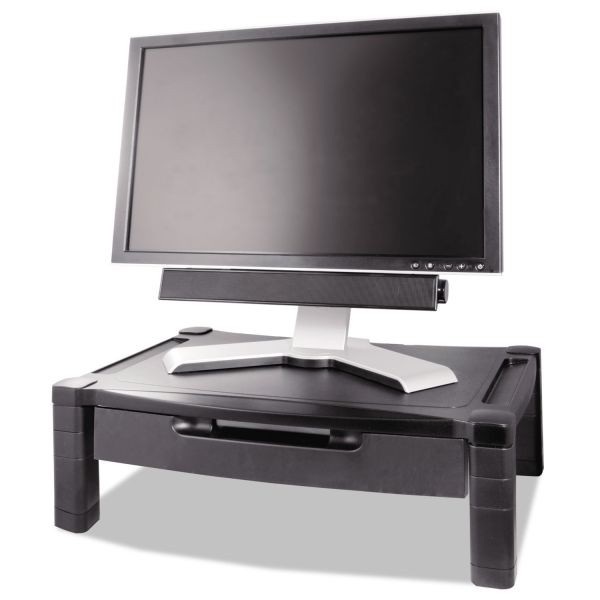 KTKMS520 Kantek Wide Two-Level Stand with Drawer, Height-Adjustable, 20 x 13 1/4, Black