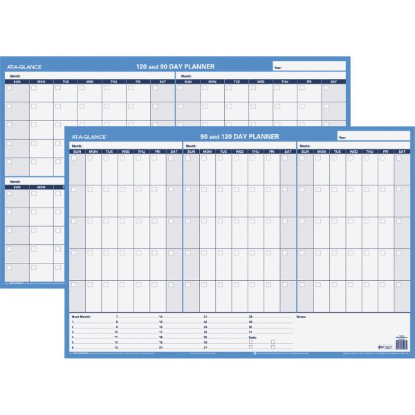 AAGPM23928 AT-A-GLANCE 90/120-Day Undated Horizontal Erasable Wall Planner, 36 x 24, White/Blue,