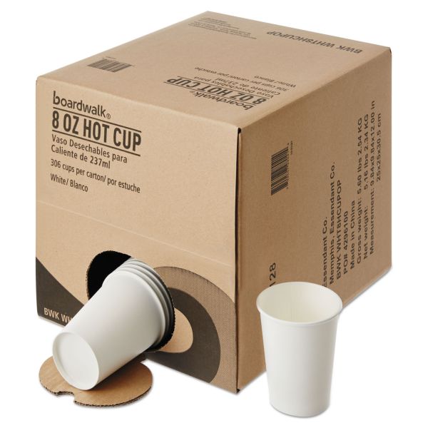 BWKWHT8HCUPOP Boardwalk Convenience Pack Paper Hot Cups, 8 oz, White, 306/Carton
