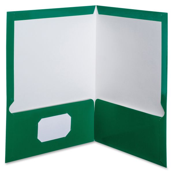 OXF51717 Oxford High Gloss Laminated Paperboard Folder, 100-Sheet Capacity, Green, 25/Box