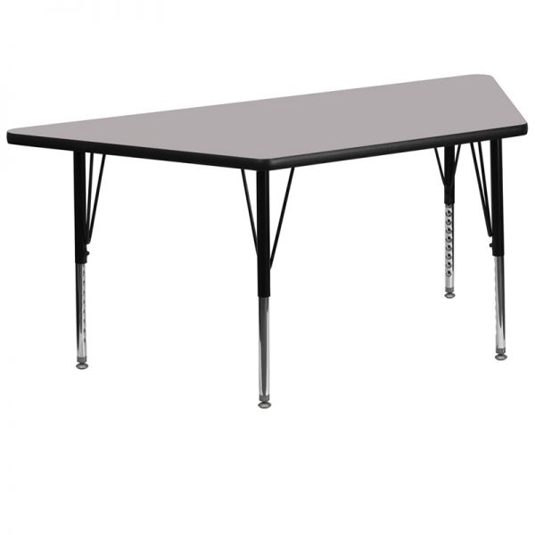 FHFXUA3060TRAPGYTPGG Flash Furniture 30''W x 60''L Trapezoid Activity Table with Grey Thermal Fused Laminate Top and Height Adjustable Preschool Legs